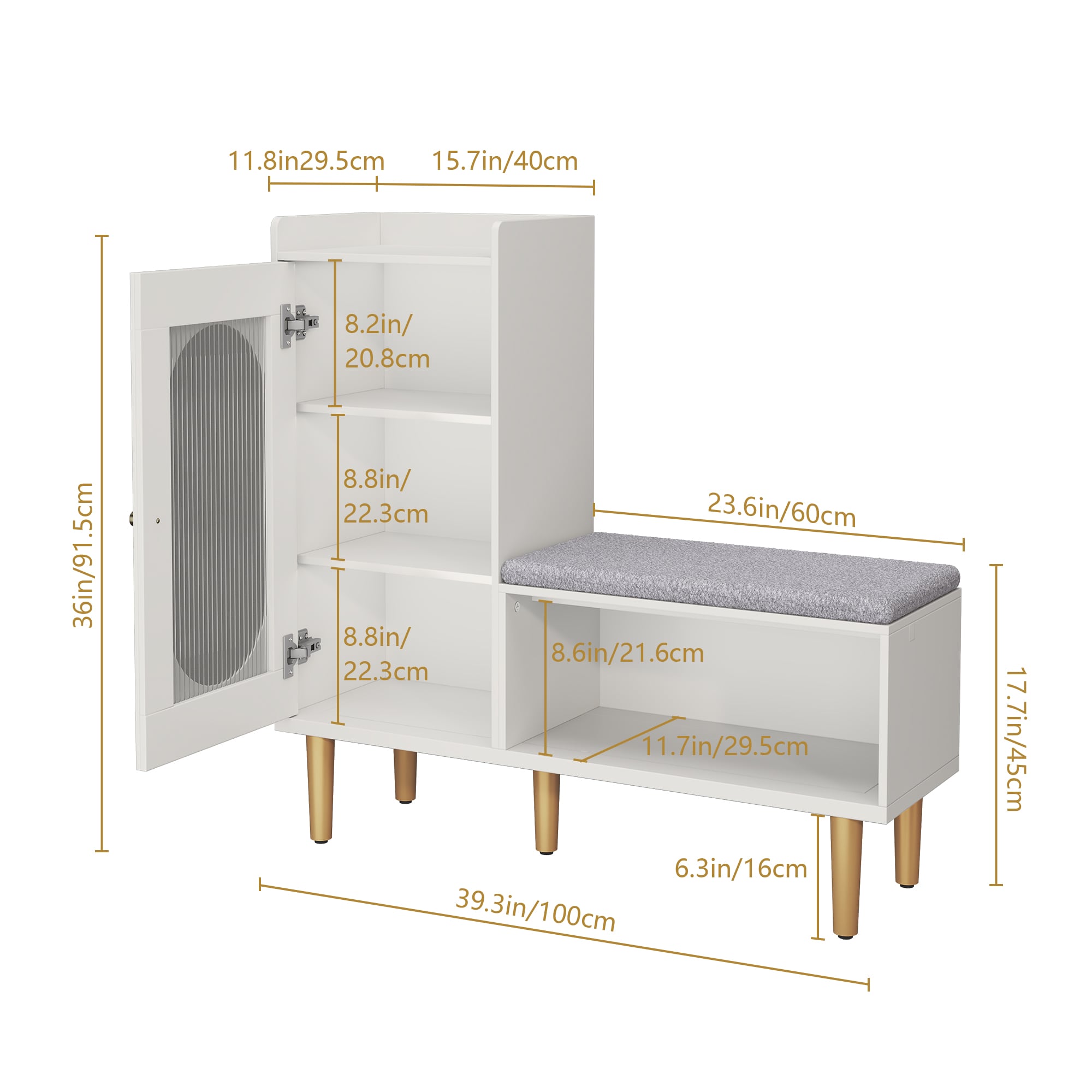 Shoe Cabinet For Entryway, L-Shaped Shoe Storage Bench With Padded Seat, Modern Organizer With Glass Door And Shelf For Hallway, Bedroom, White_maomaolike.com